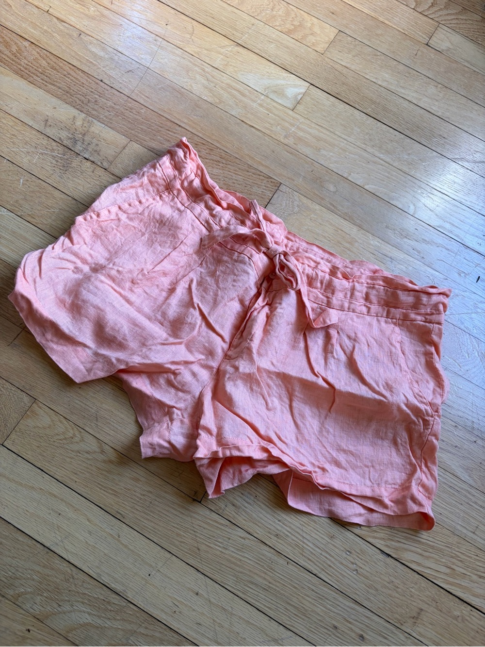 J. Crew Peach High-Waist Tie-Front Linen-Blend Shorts